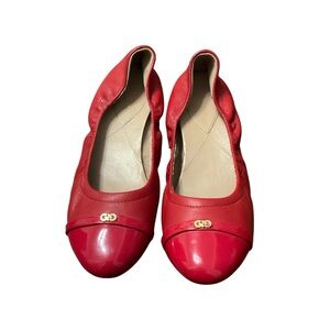 COLE HAAN SHOES WOMENS ELSIE BALLET FLAT RED SOFT LEATHER GOLD LOGO size 7.5